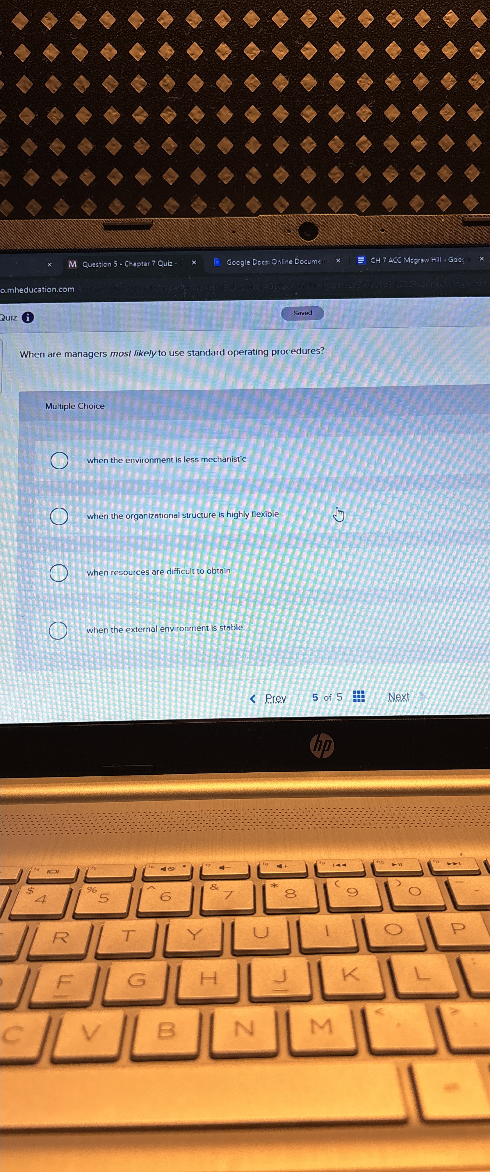  Multiple Choice when the environment is less mechanistic when the organizational