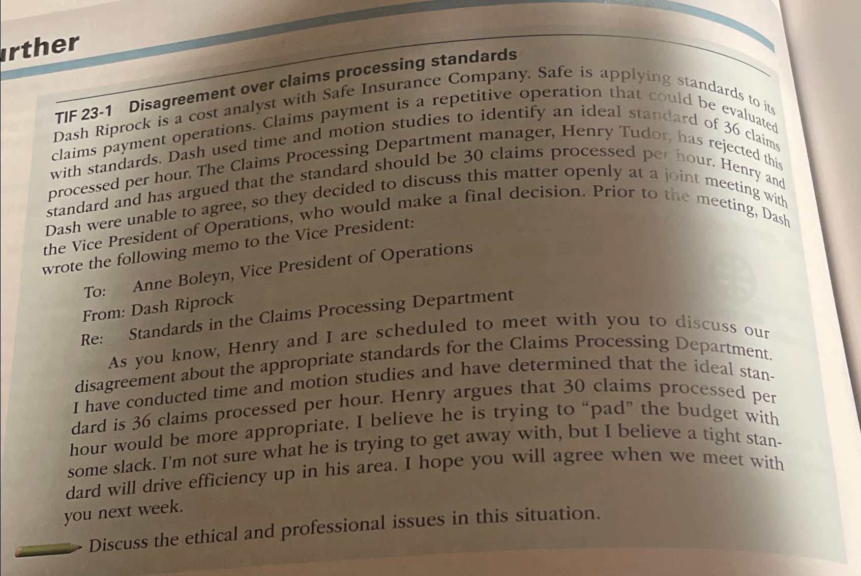  urther TIF 23-1 Disagreement over claims processing standards with standards. Dash