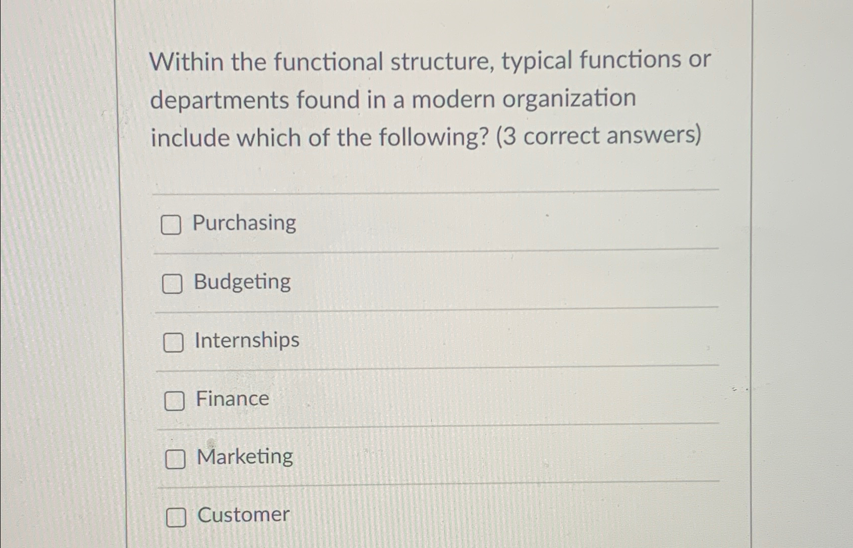  Within the functional structure, typical functions or departments found in a
