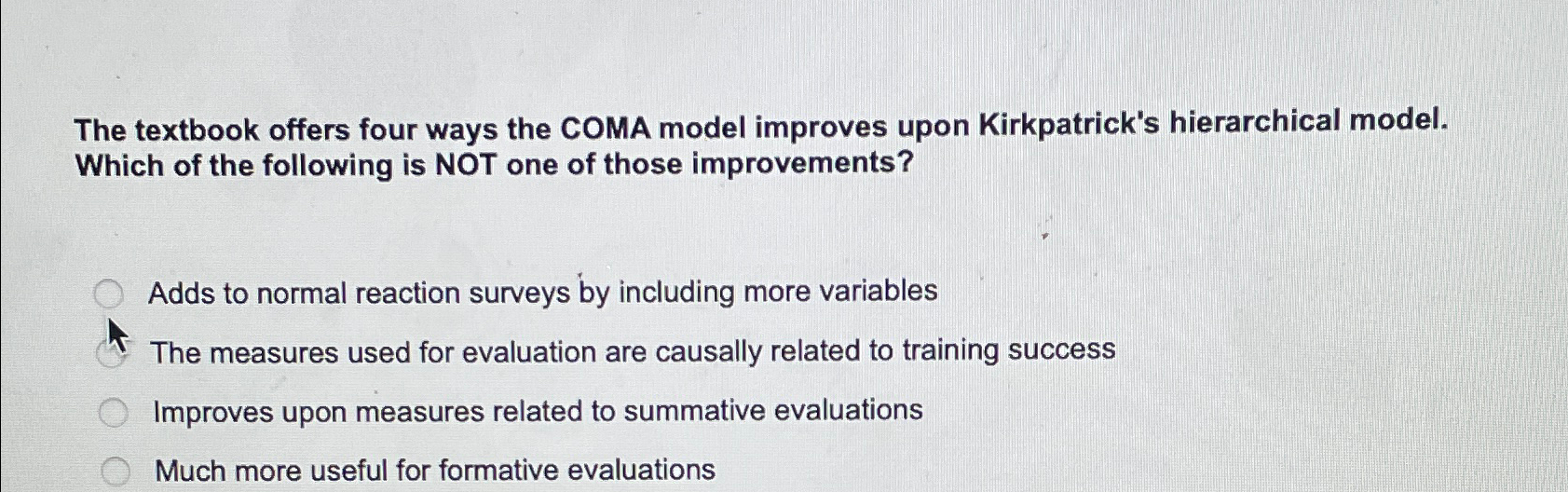  The textbook offers four ways the COMA model improves upon Kirkpatrick's