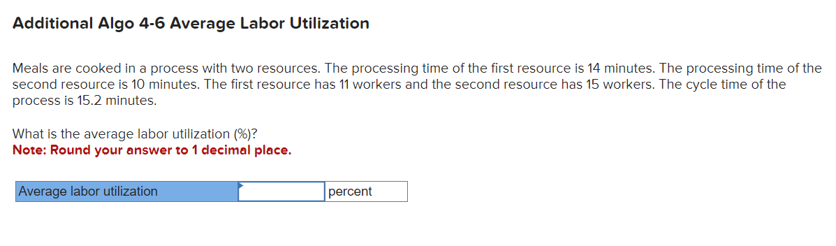  Additional Algo 4-6 Average Labor Utilization Meals are cooked in a
