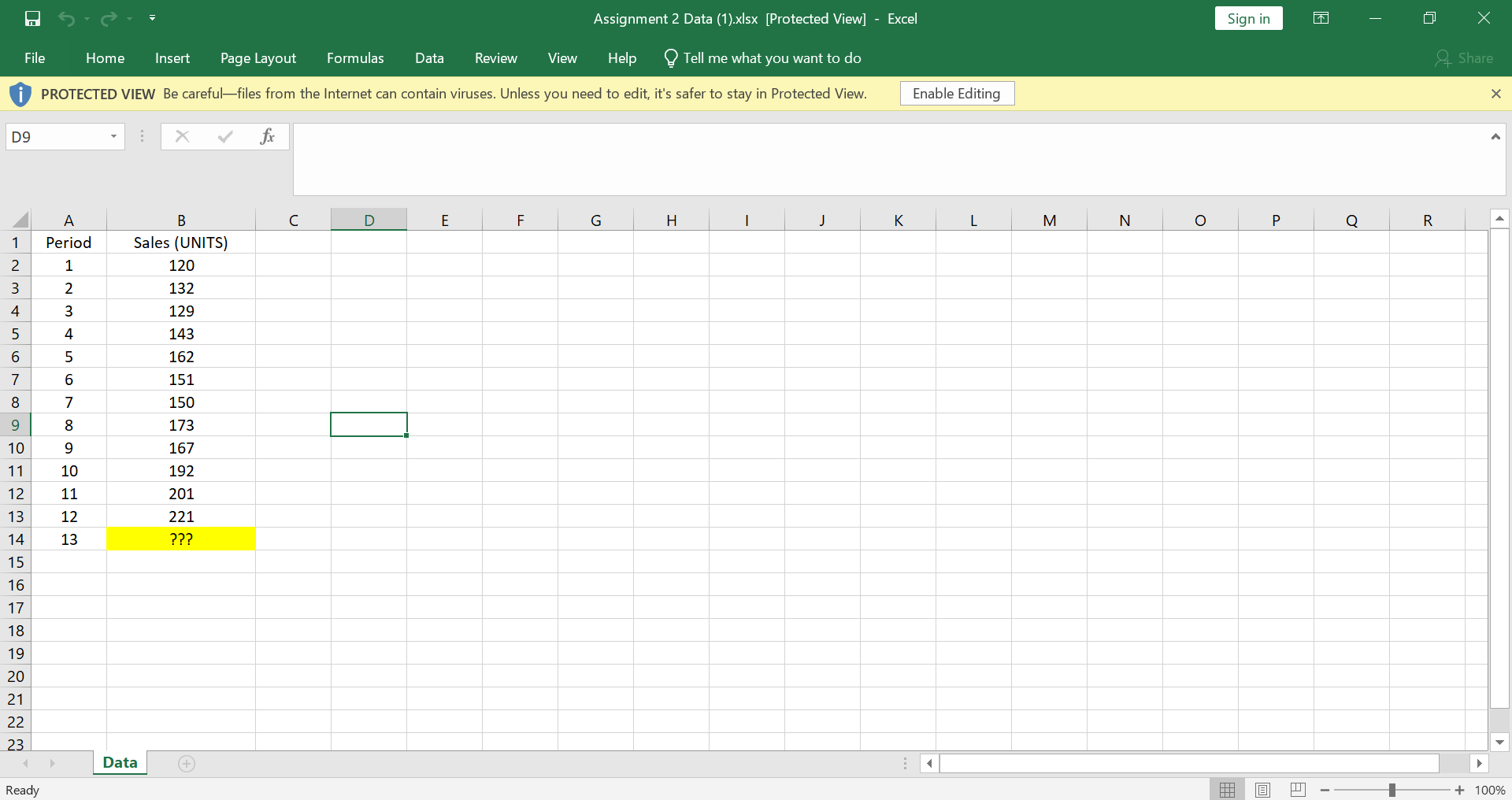  Use the data in the Excel file for this assignment. These