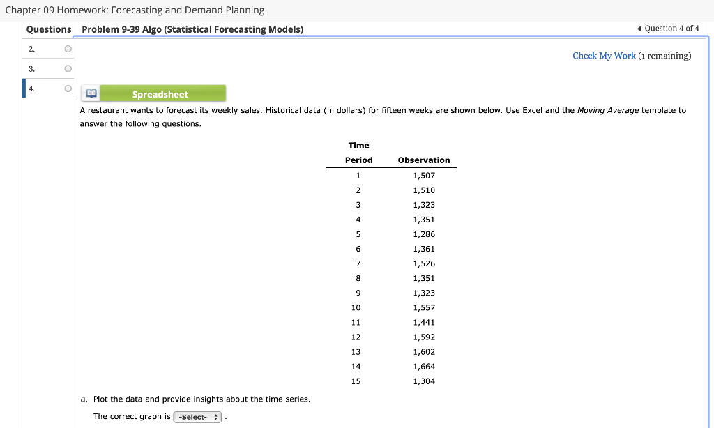  Chapter 09 Homework: Forecasting and Demand Planning Questions Problem 9-39 Algo