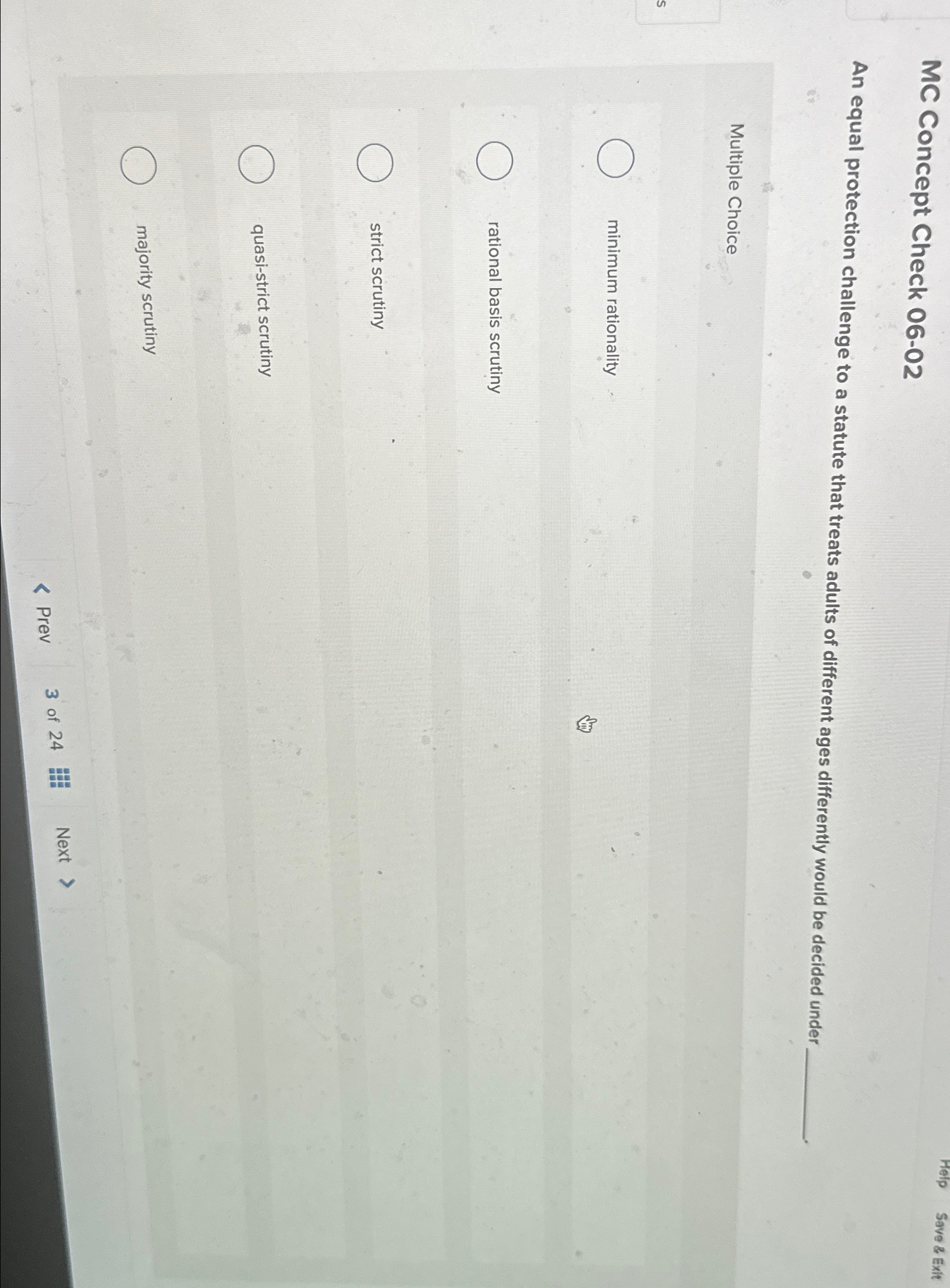  MC Concept Check 06-02 Help Save & Exit An equal protection