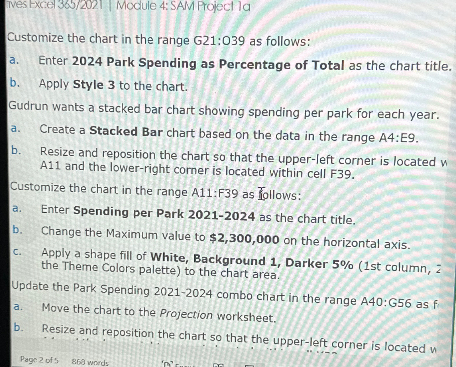  fives Excel 365/2021| Module 4: SAM Project la Customize the chart
