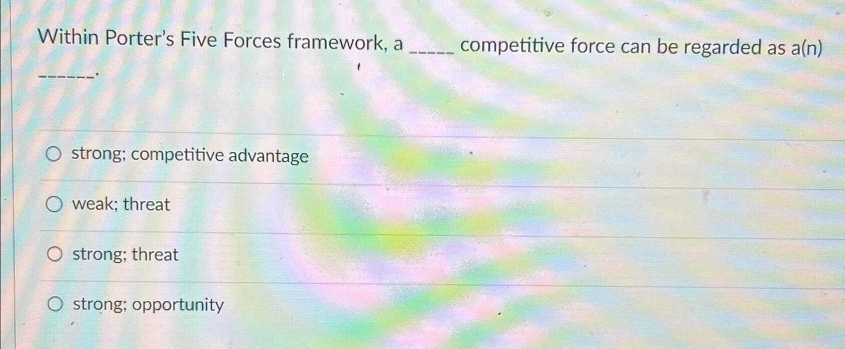  Within Porter's Five Forces framework, a competitive force can be regarded