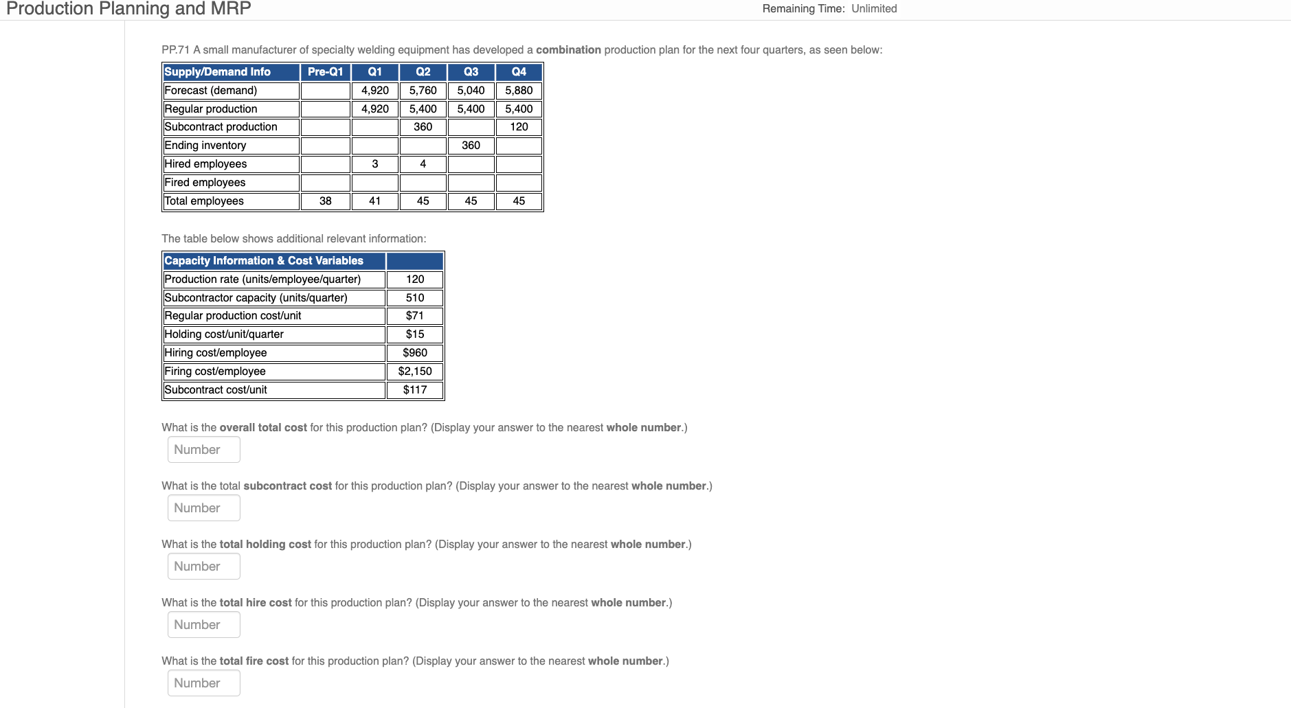  The table below shows additional relevant information: What is the overall