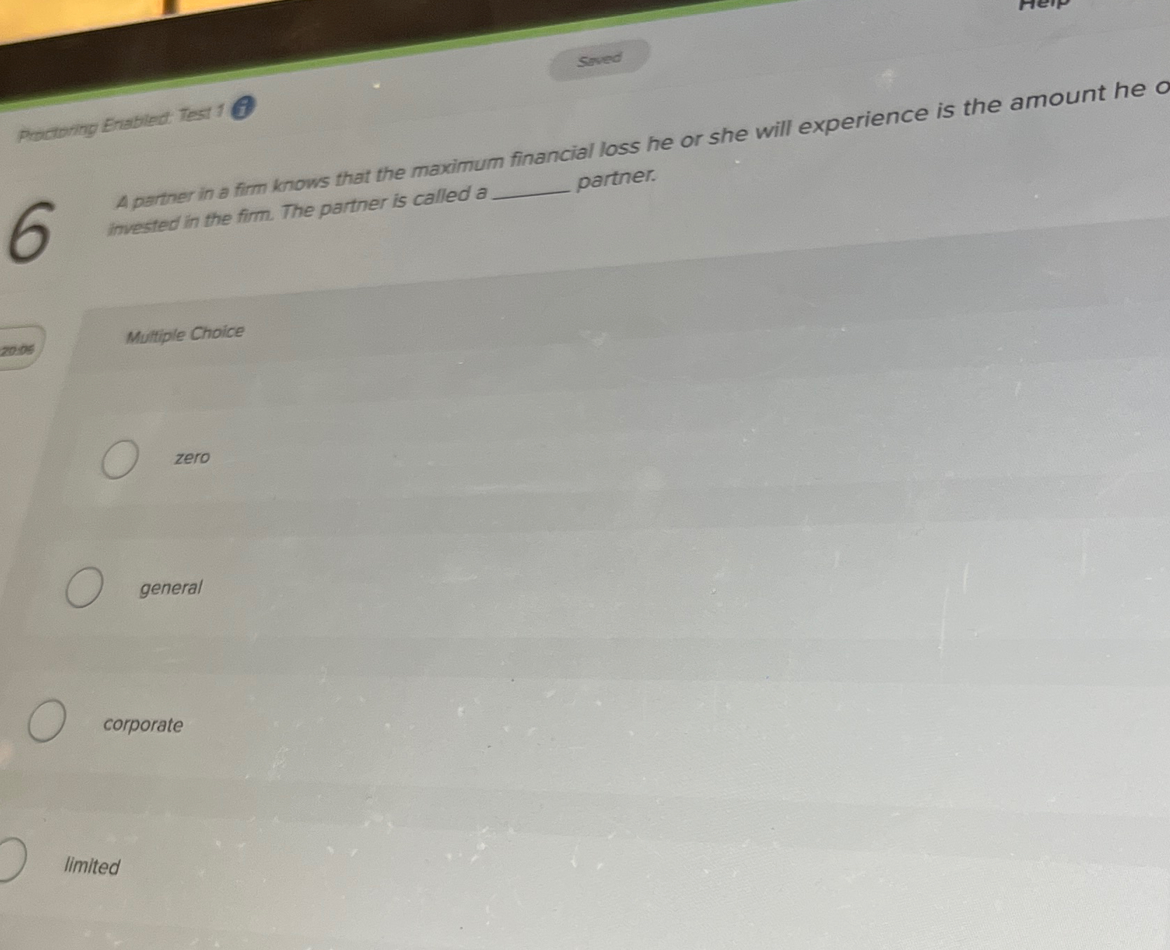  Poctoring Enabled Test 1(i) soved A parther in a firm knows