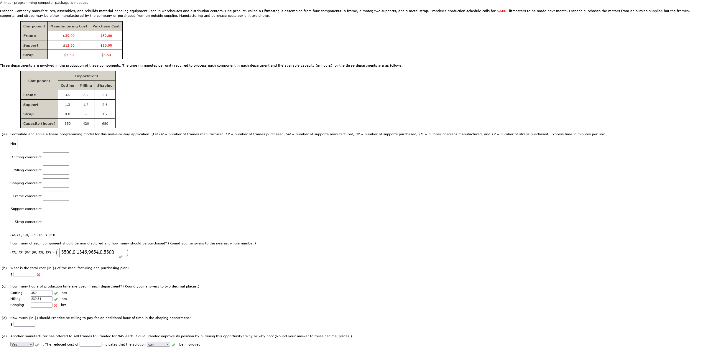 PLEASE ANSWER THE MISSING COMPONENTS How many of each component should be