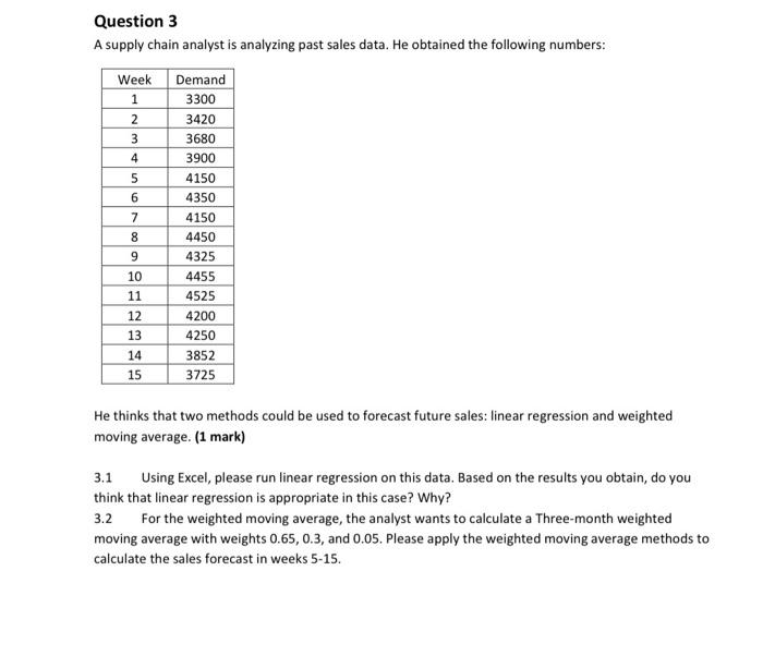 A supply chain analyst is analyzing past sales data. He obtained