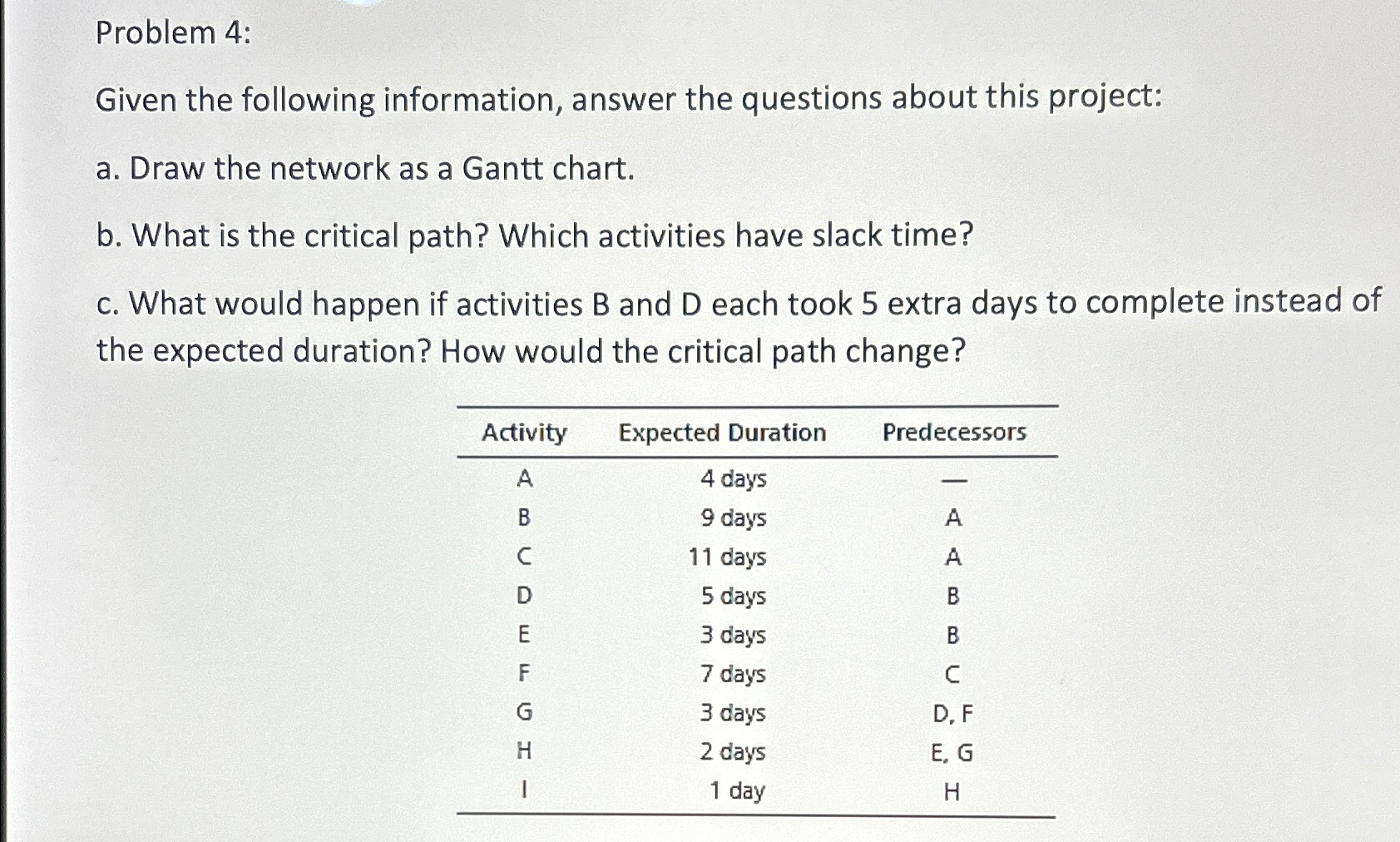  Problem 4: Given the following information, answer the questions about this