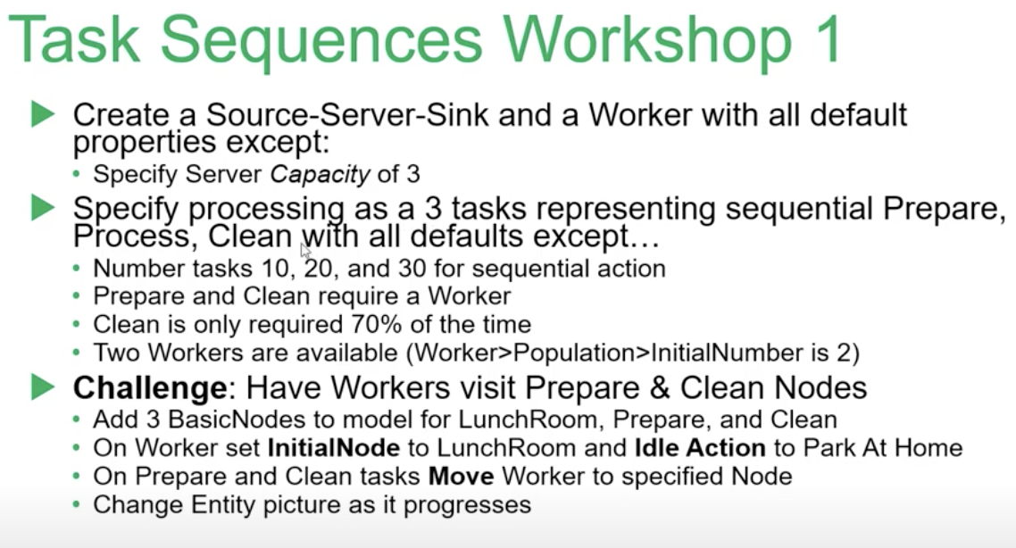 Please show how to do in Simio Task Sequences Workshop 1 Create