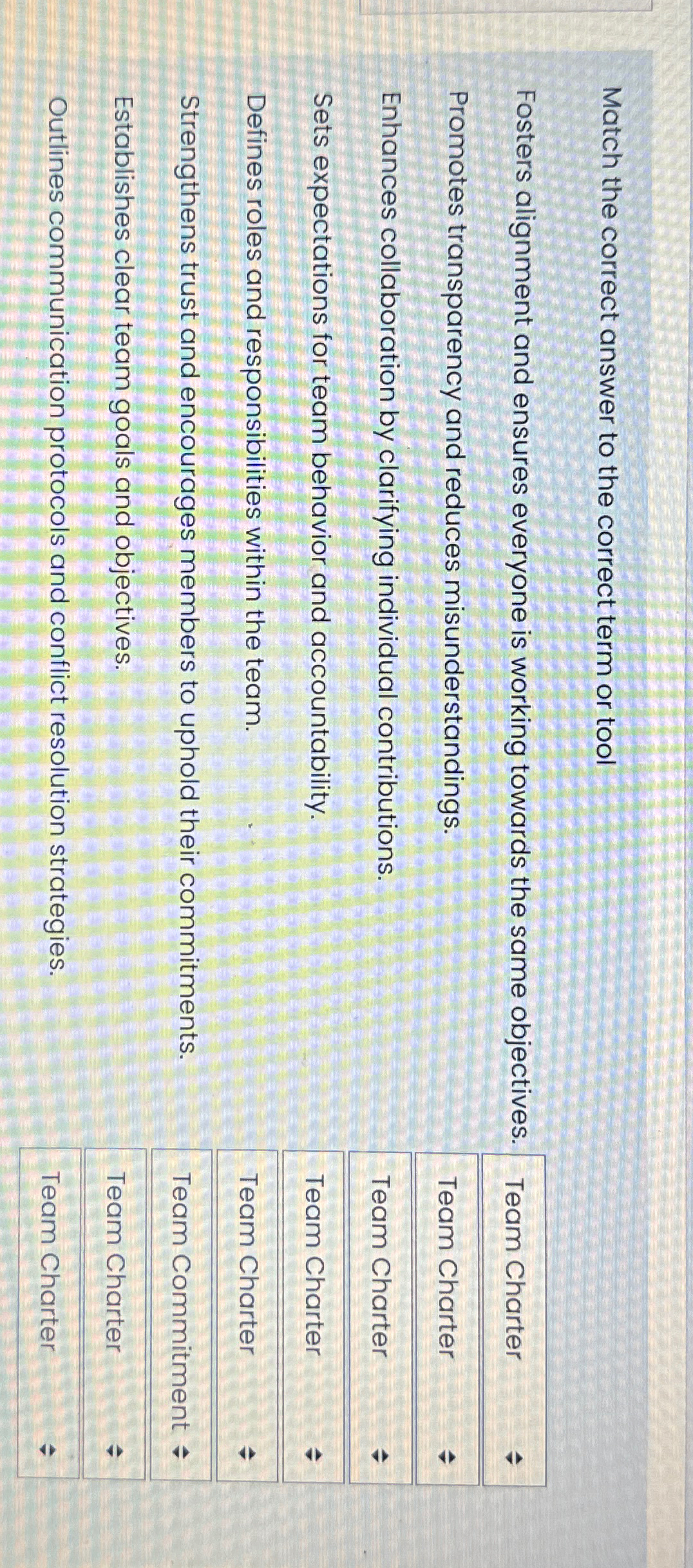  Match the correct answer to the correct term or tool Fosters