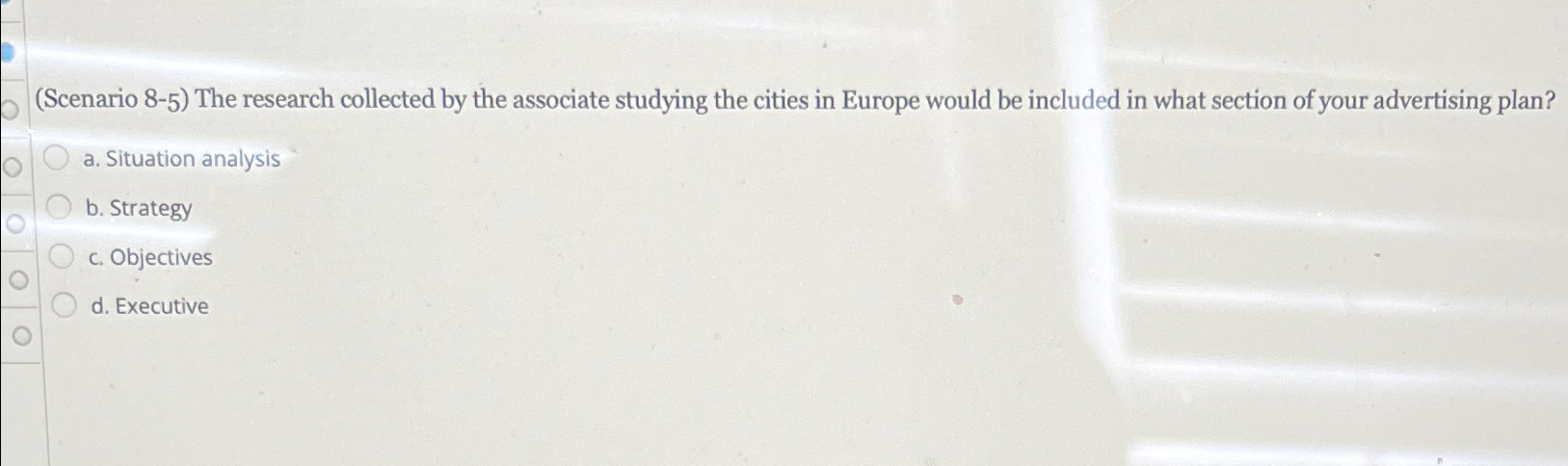  (Scenario 8-5) The research collected by the associate studying the cities