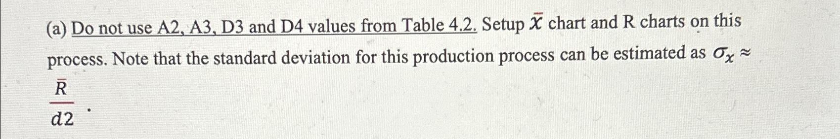  (a) Do not use A2, A3, D3 and D4 values from