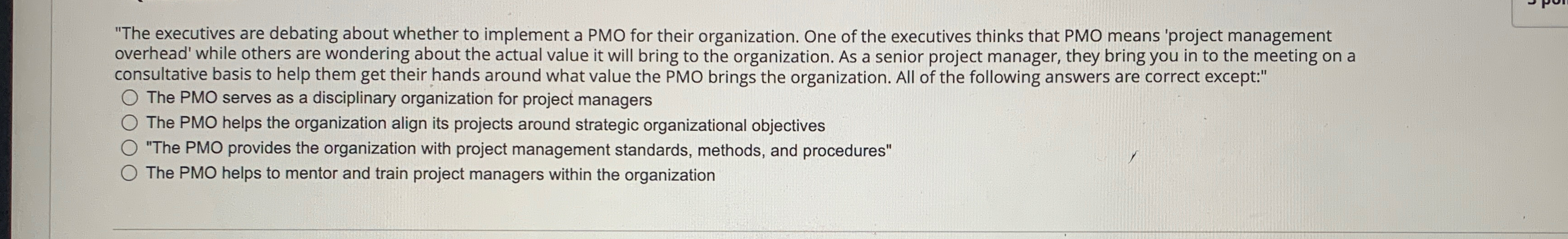  "The executives are debating about whether to implement a PMO for