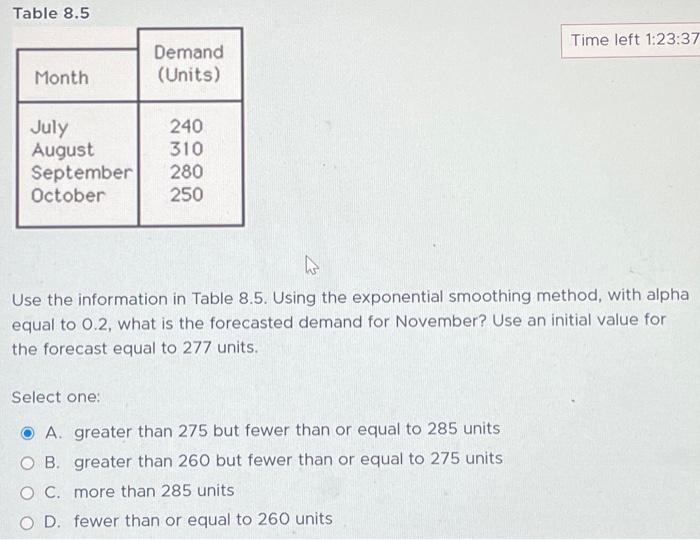  Table 8.5 Use the information in Table 8.5. Using the exponential