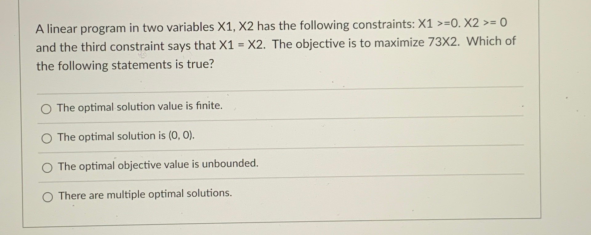 A linear program in two variables x1,x2 has the following constraints: