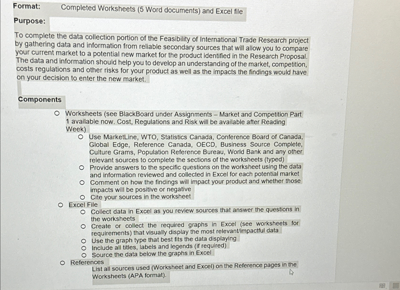  Format: Completed Worksheets (5 Word documents) and Excel file Purpose: To