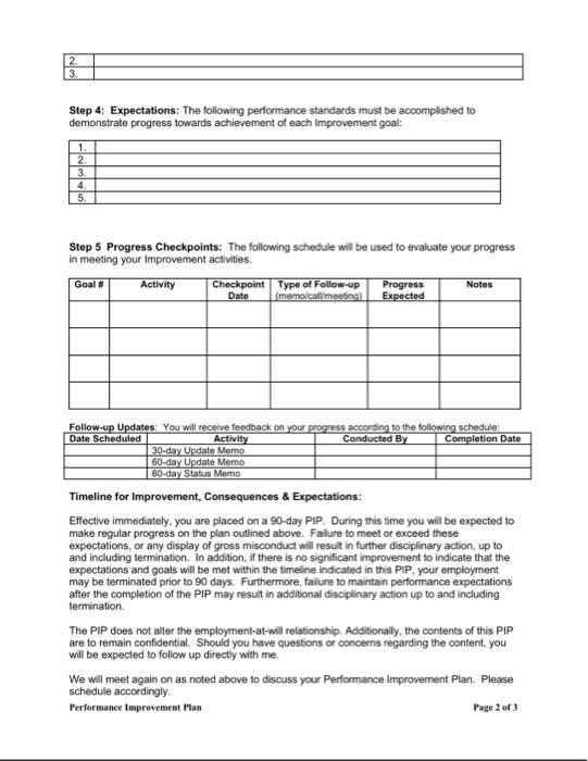 and employee. A PIP needs to be direct and act as a