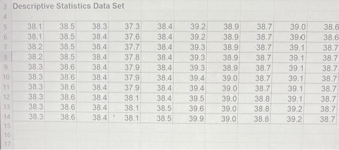  Descriptive Statistics Data Set 6. The data (Prob04-06 in Ch04Dataxlsx on