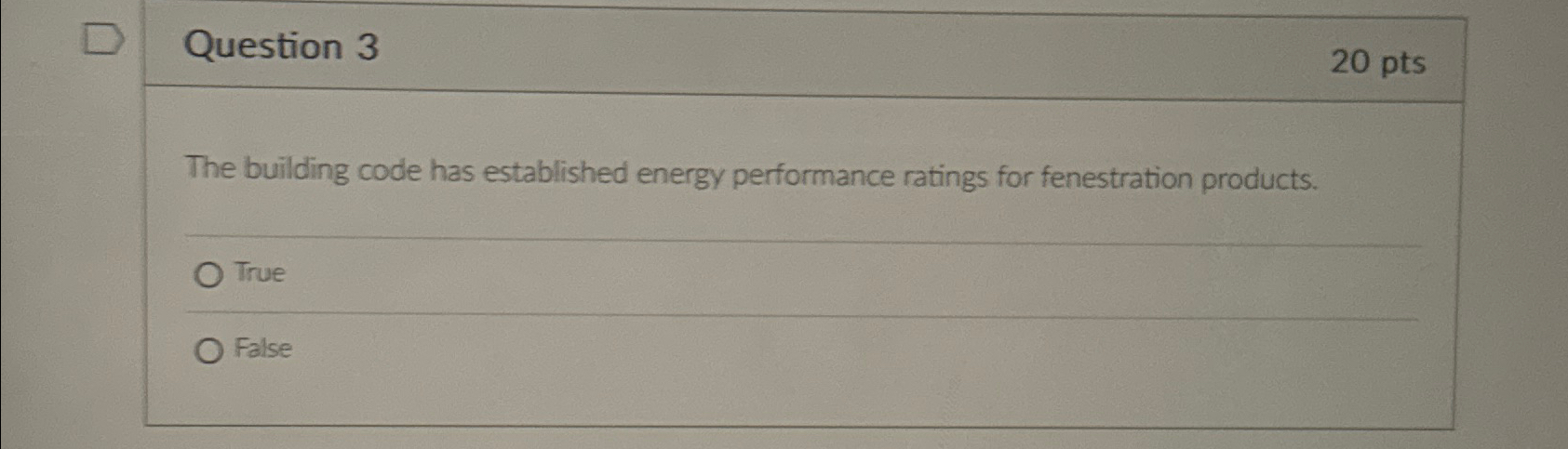  Question 3 20 pts The building code has established energy performance