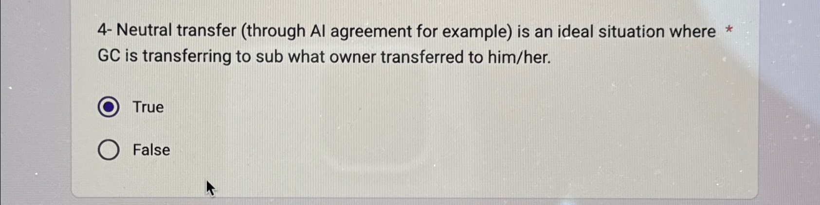  4- Neutral transfer (through Al agreement for example) is an ideal
