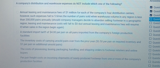  A company's distribution and warehouse expenses do NOT include which one