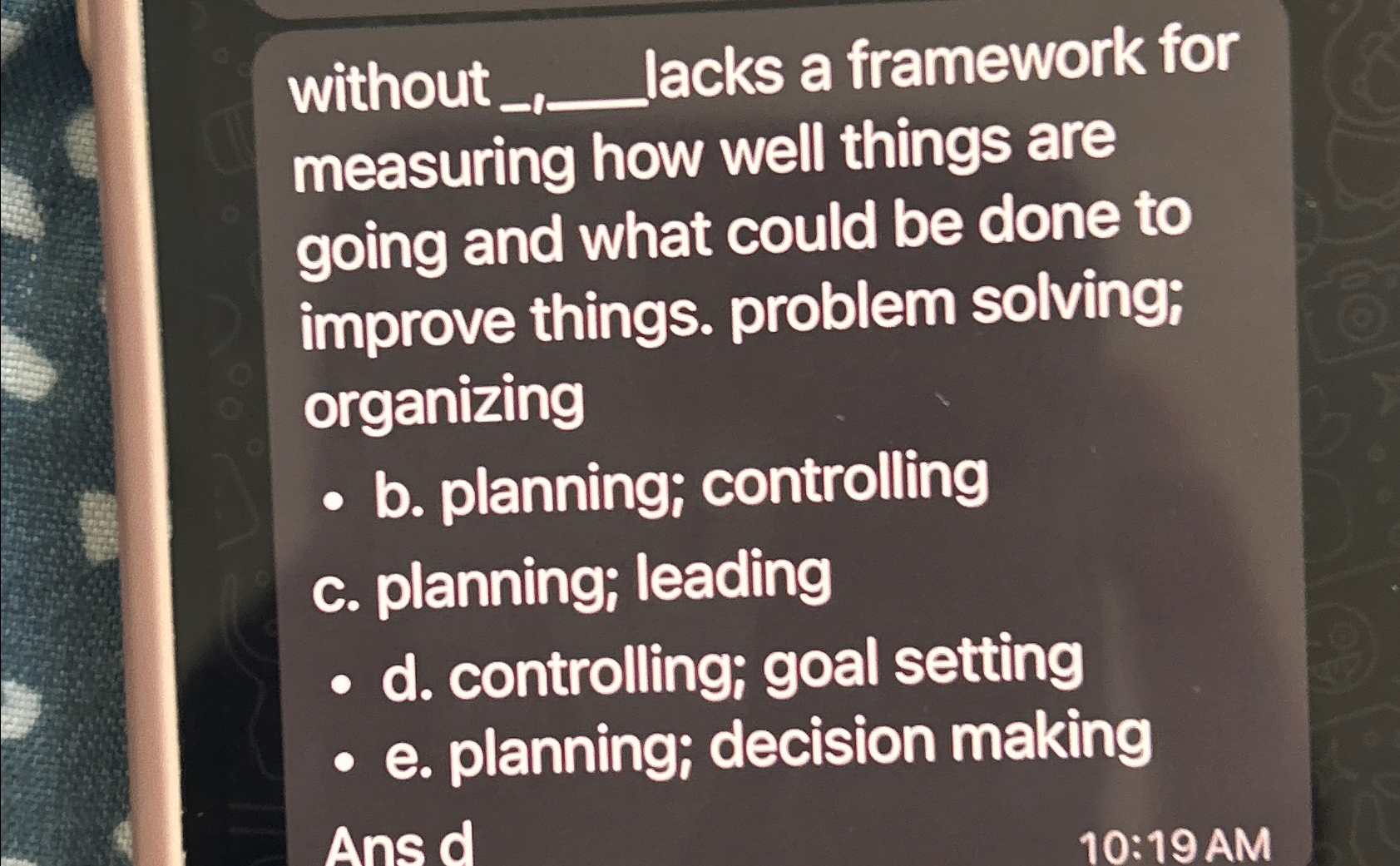  without lacks a framework for measuring how well things are going