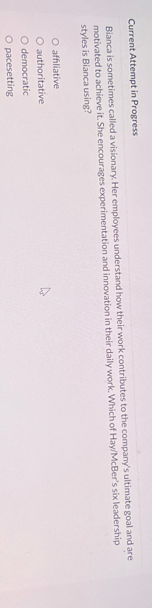  Current Attempt in Progress Bianca is sometimes called a visionary. Her