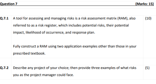  Q.7.1 A tool for assessing and managing risks is a risk