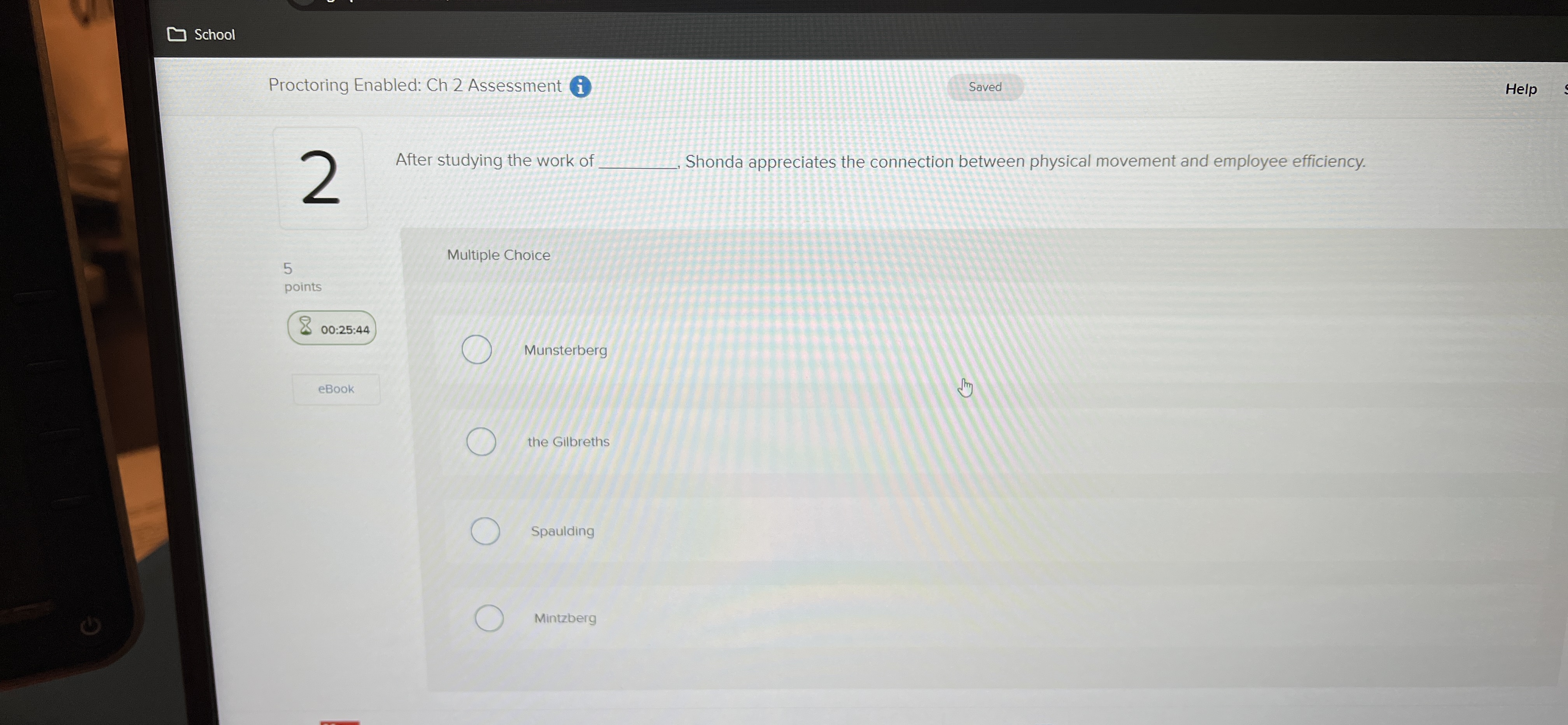  School Proctoring Enabled: Ch 2 Assessment Help After studying the work