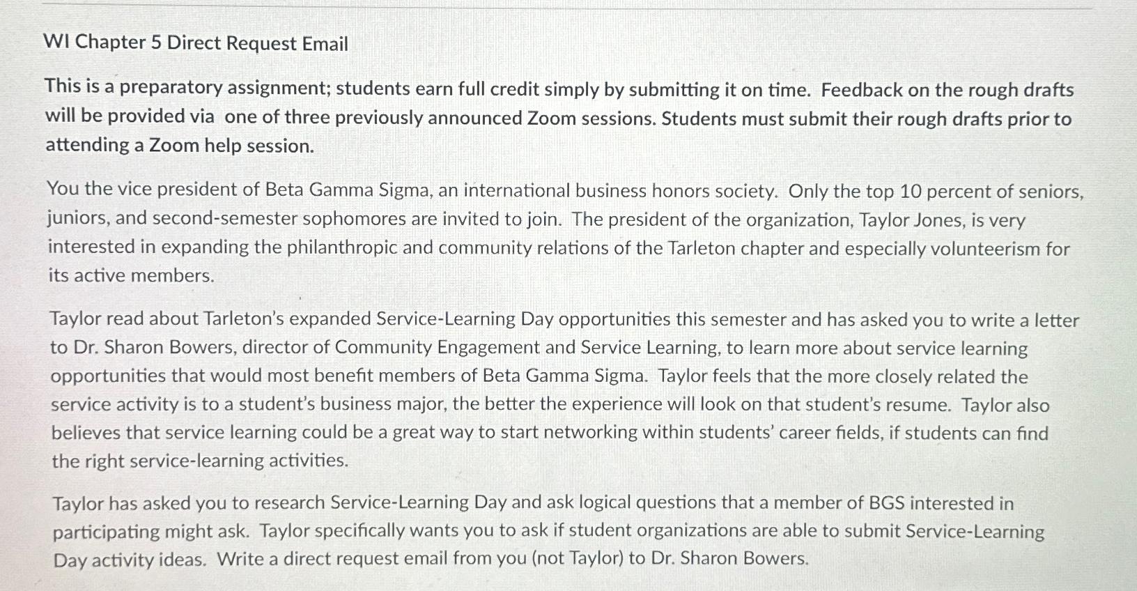  WI Chapter 5 Direct Request Email This is a preparatory assignment;