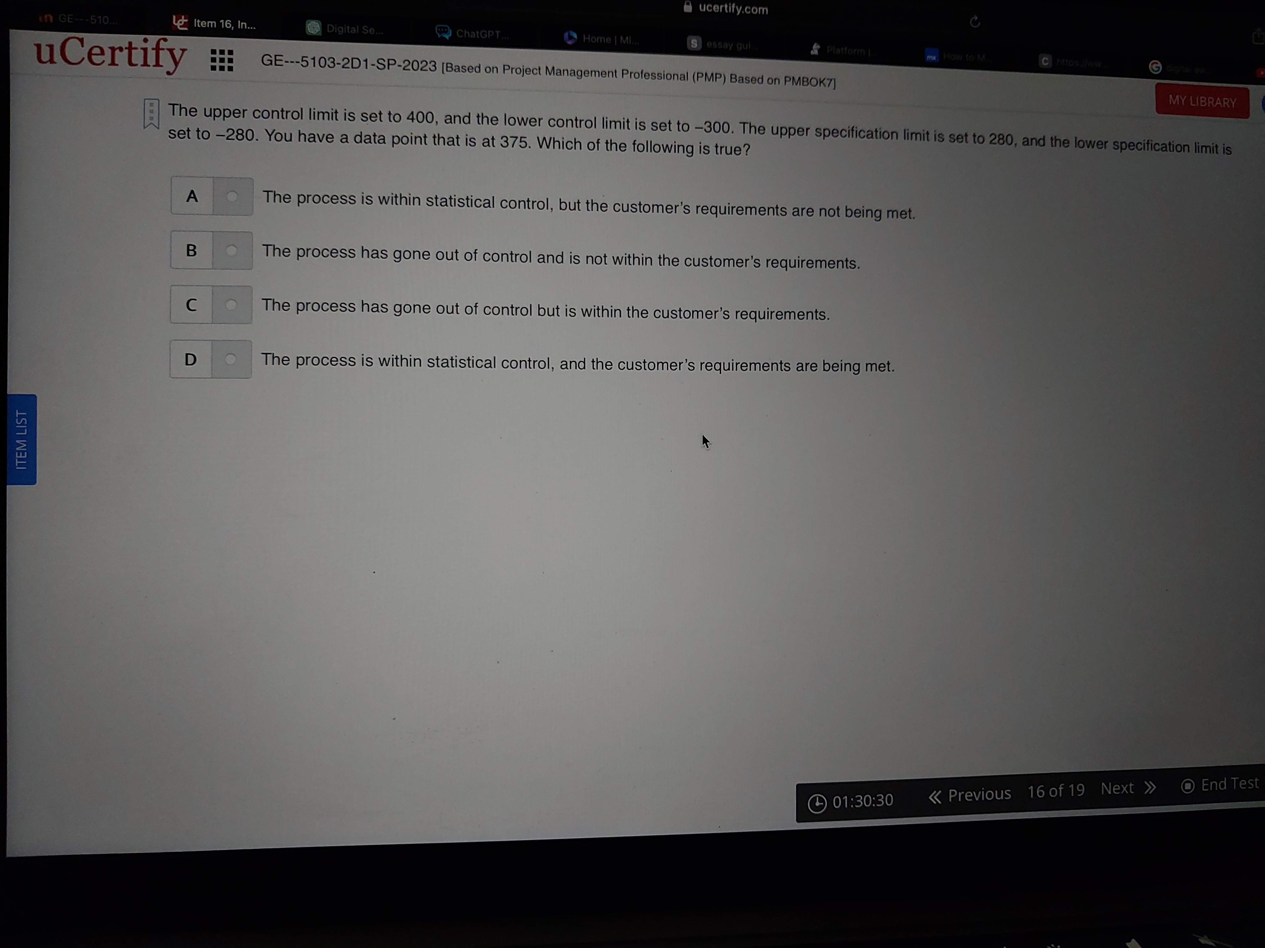  The upper control limit is set to 400, and the lower