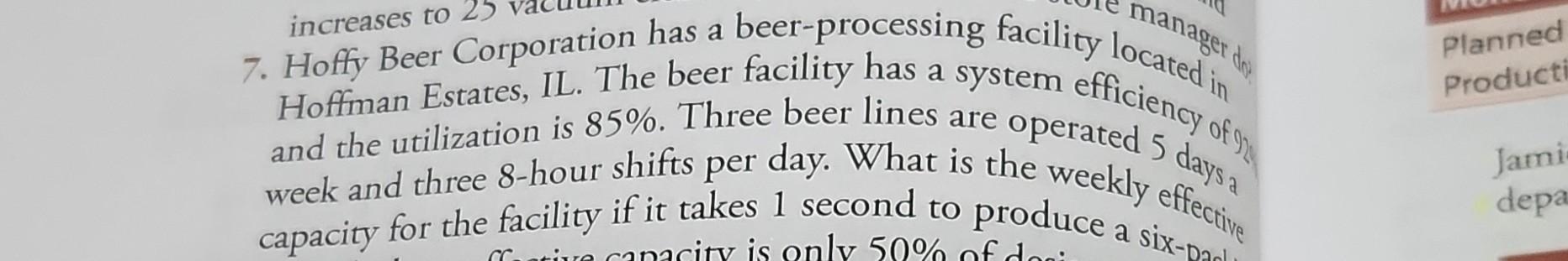  7. Hoffy Beer Corporation has a beer-processing facility lo Hoffman Estates,