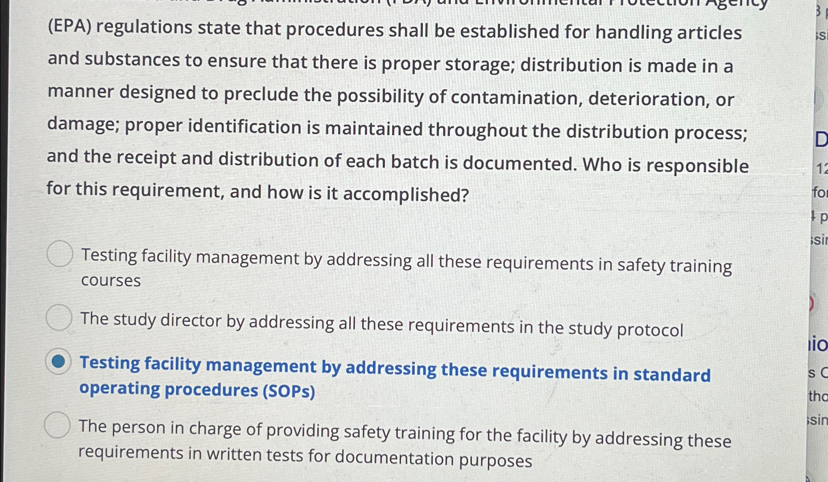  (EPA) regulations state that procedures shall be established for handling articles