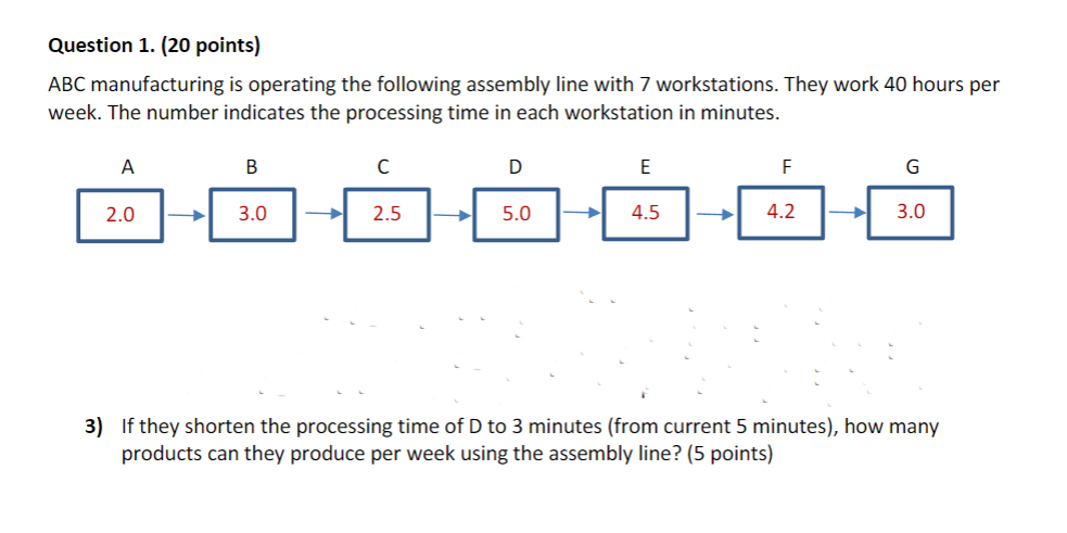  Question 1.(20 points) ABC manufacturing is operating the following assembly line