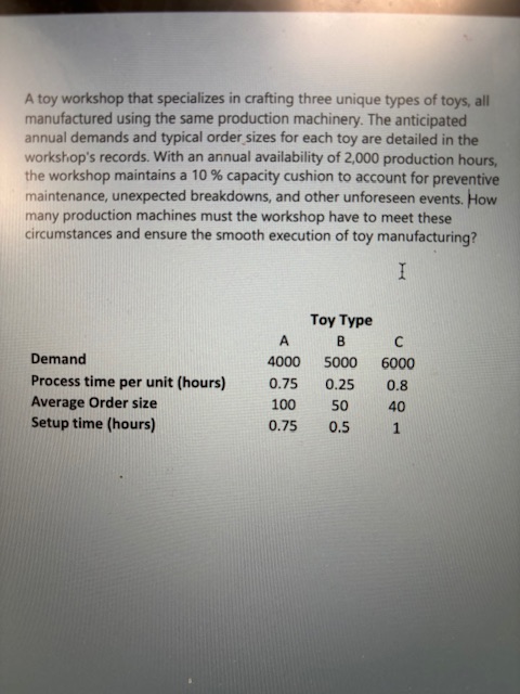  A toy workshop that specializes in crafting three unique types of