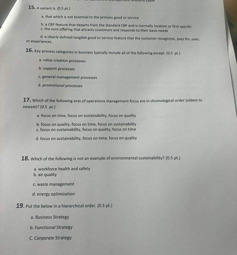 A variant is.(0.5 pt.) a. that which is not essential to