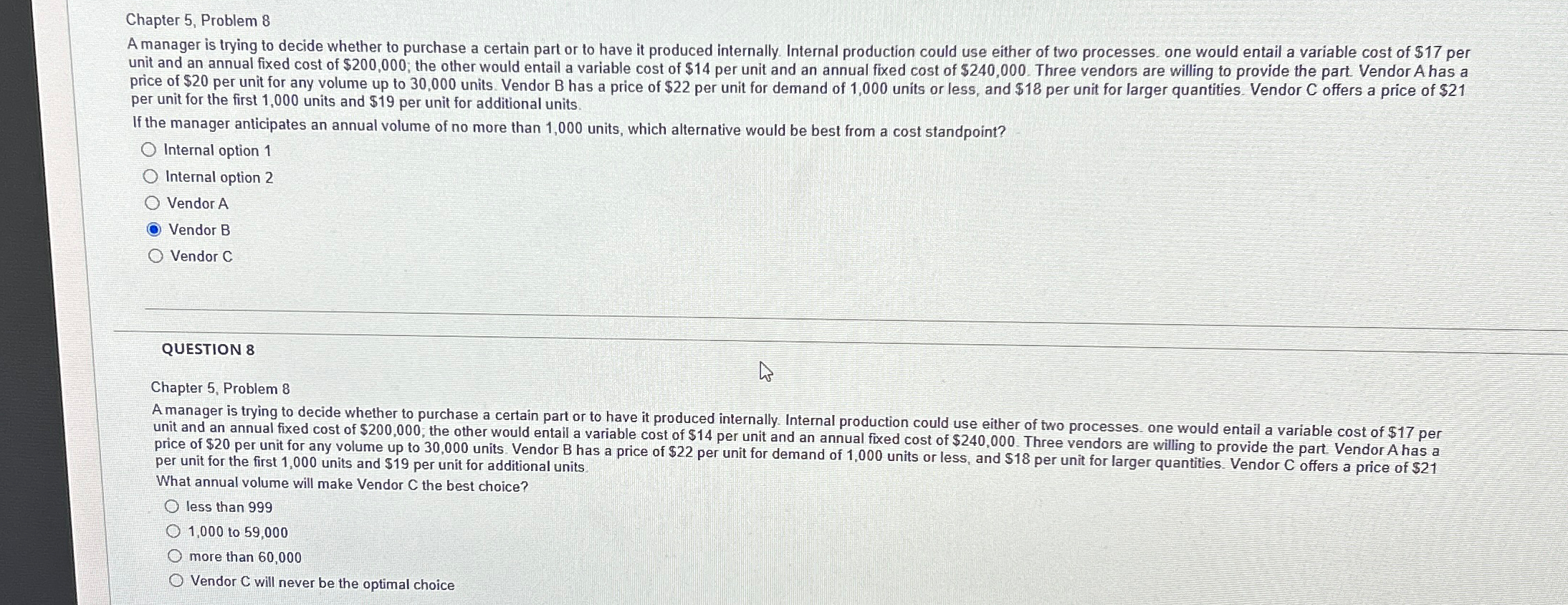  Chapter 5, Problem 8 per unit for the first 1,000 units