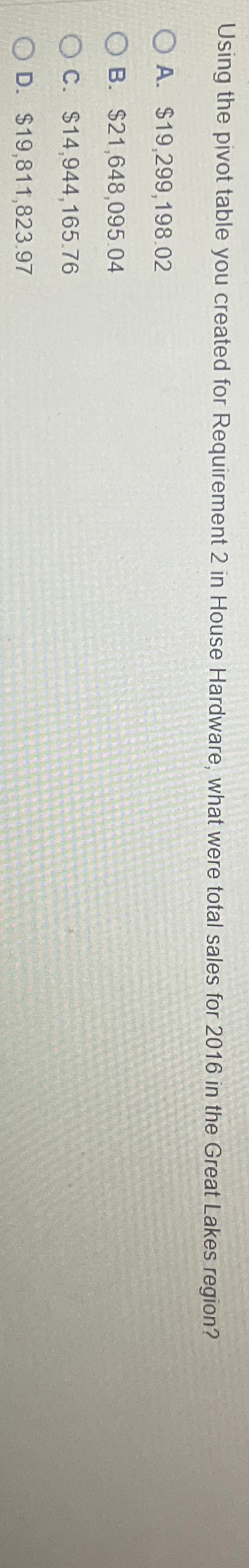  Using the pivot table you created for Requirement 2 in House