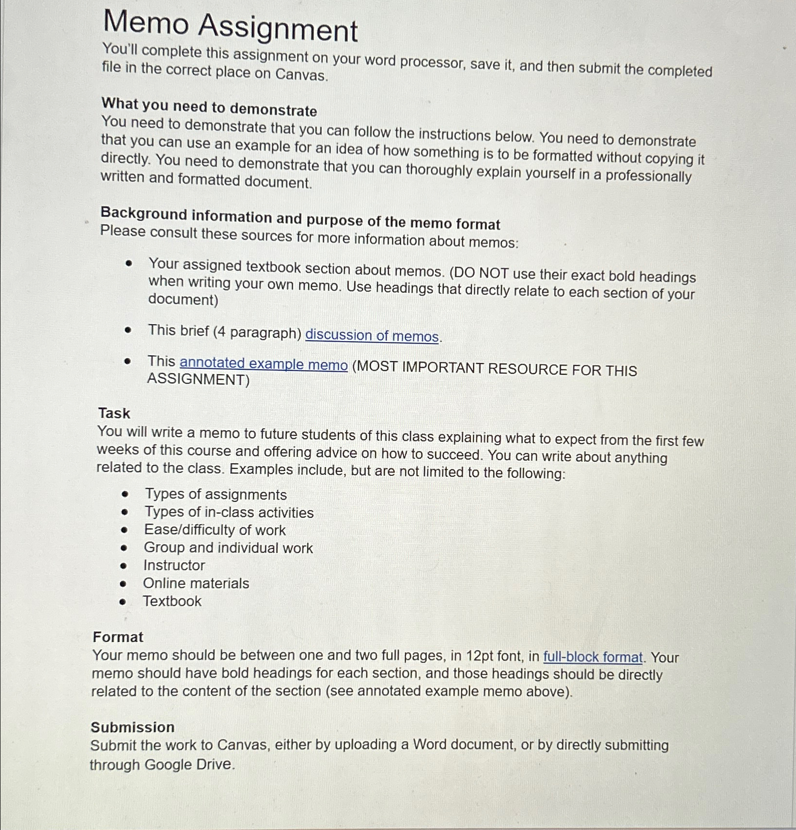  Memo Assignment You'll complete this assignment on your word processor, save