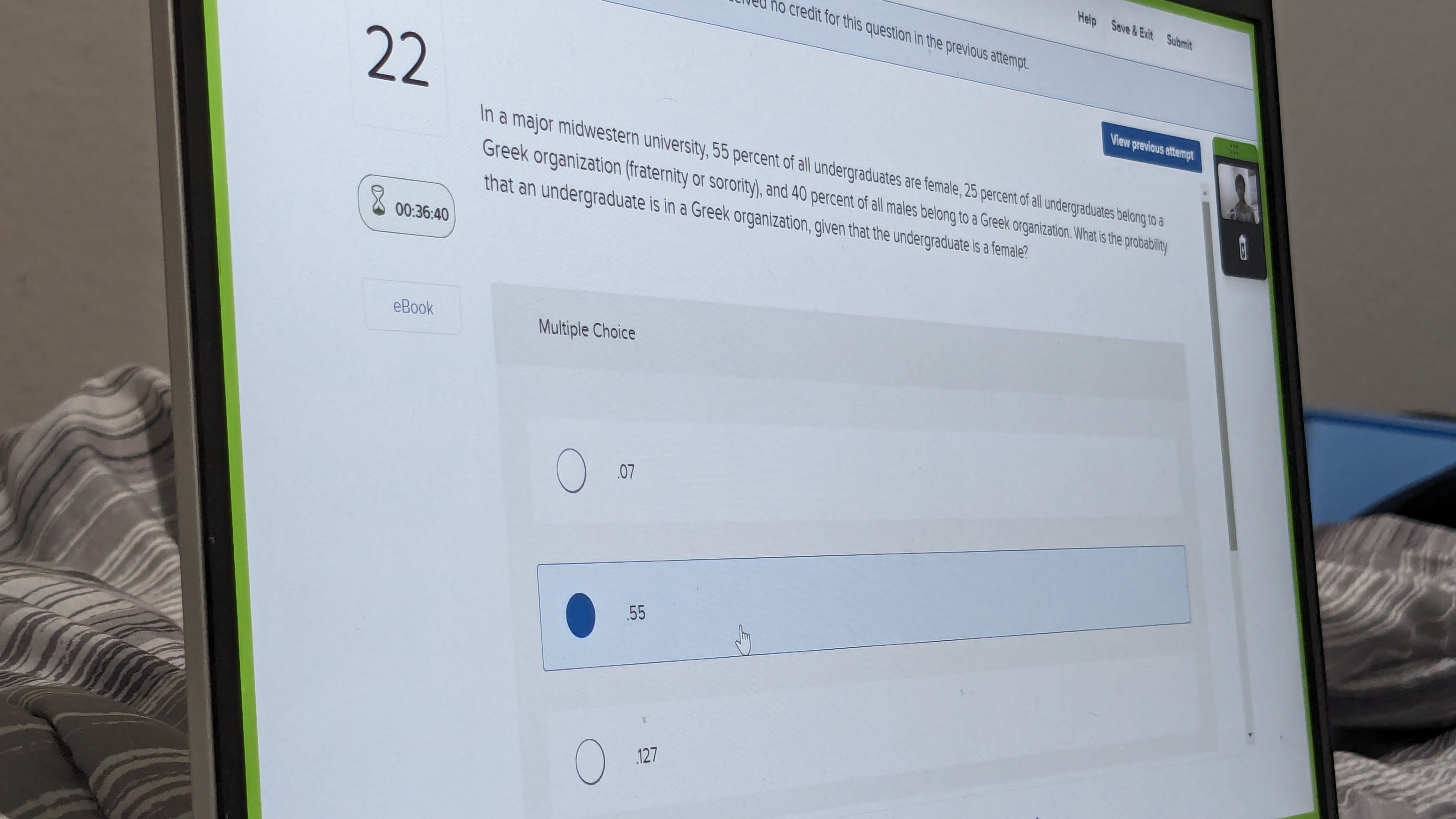  2 805346 eBook Multiple Choice 07that an undergraduate is in a