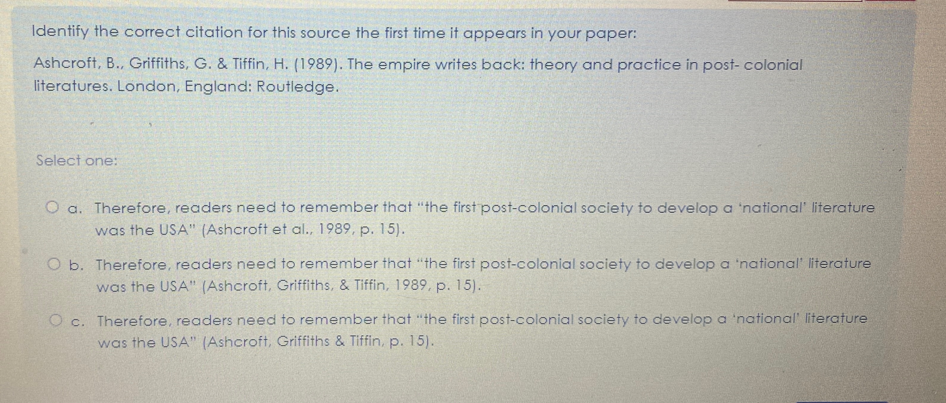  Identify the correct citation for this source the first time it