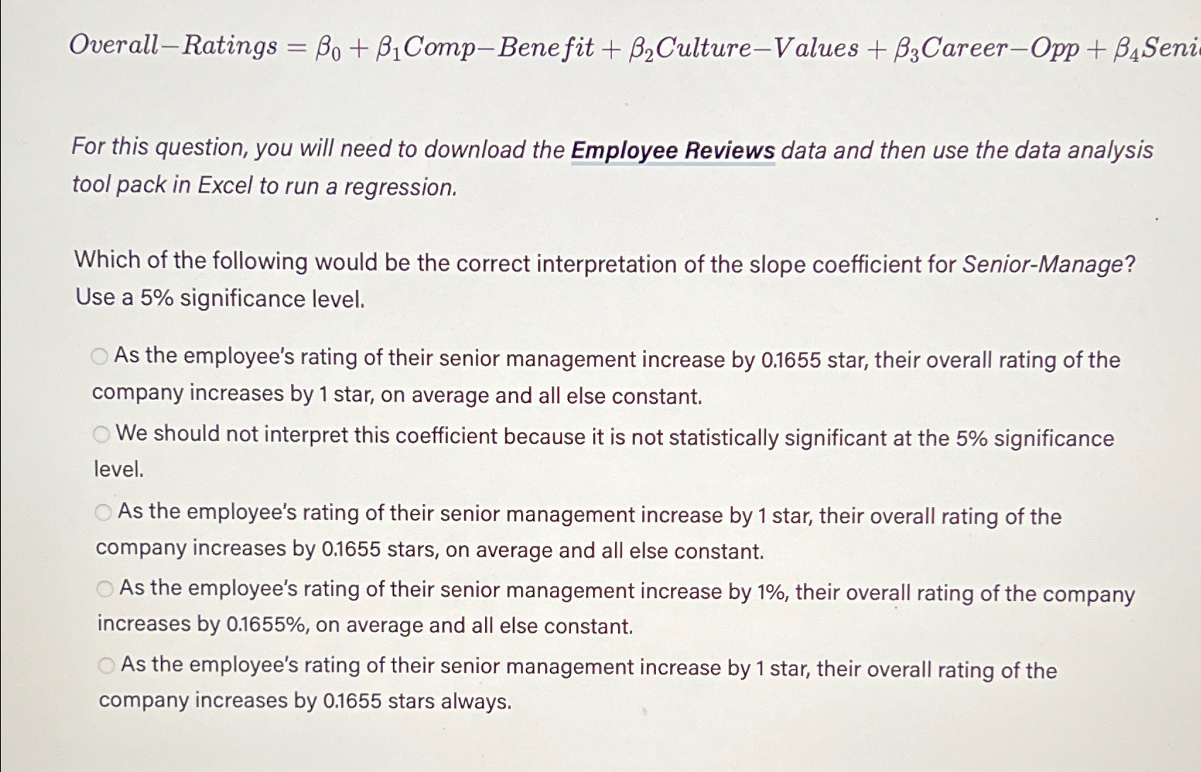  Overall-Ratings =0+1 Comp - Benefit +2 Culture - Values +3 Career