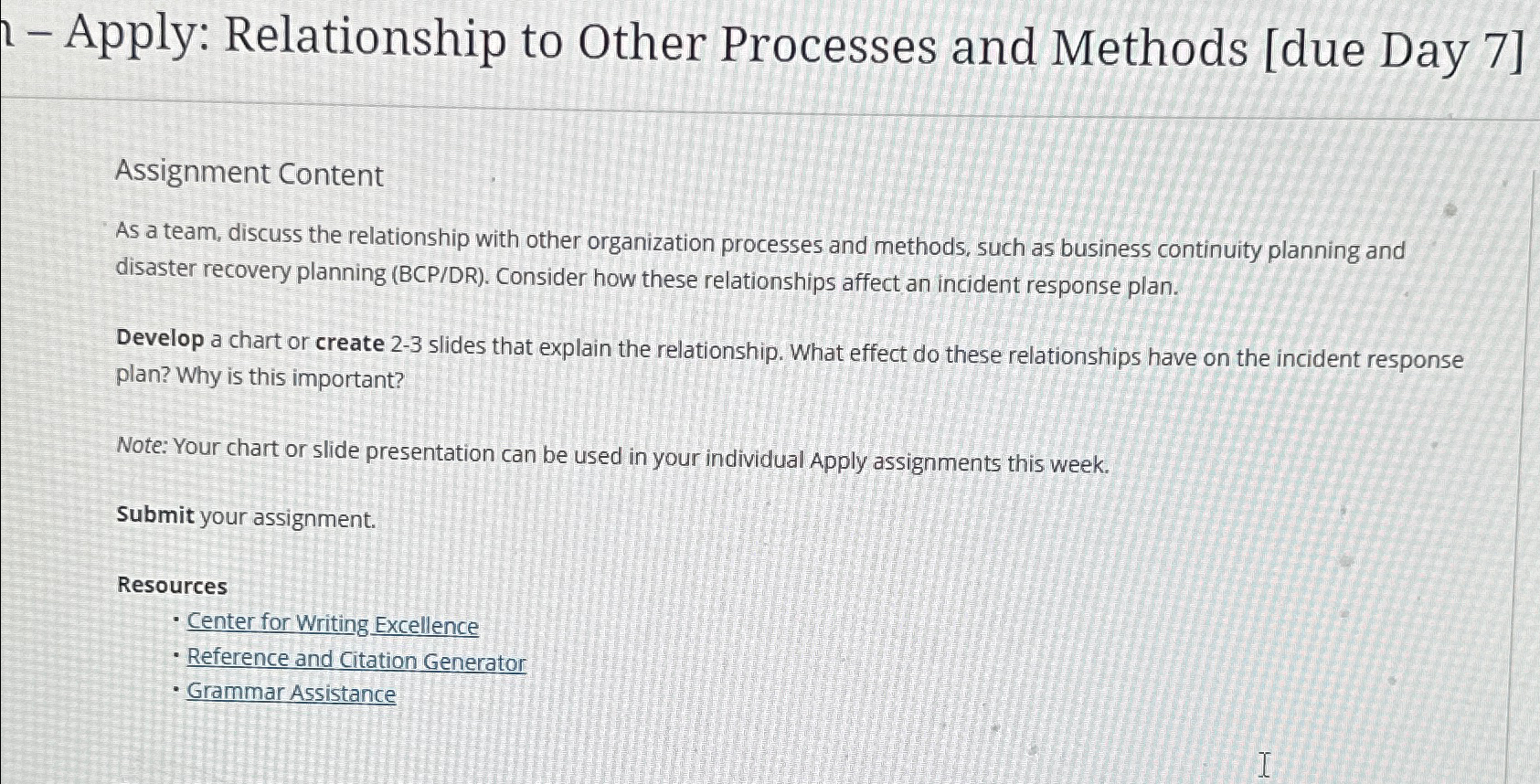  Apply: Relationship to Other Processes and Methods [due Day 7] Assignment