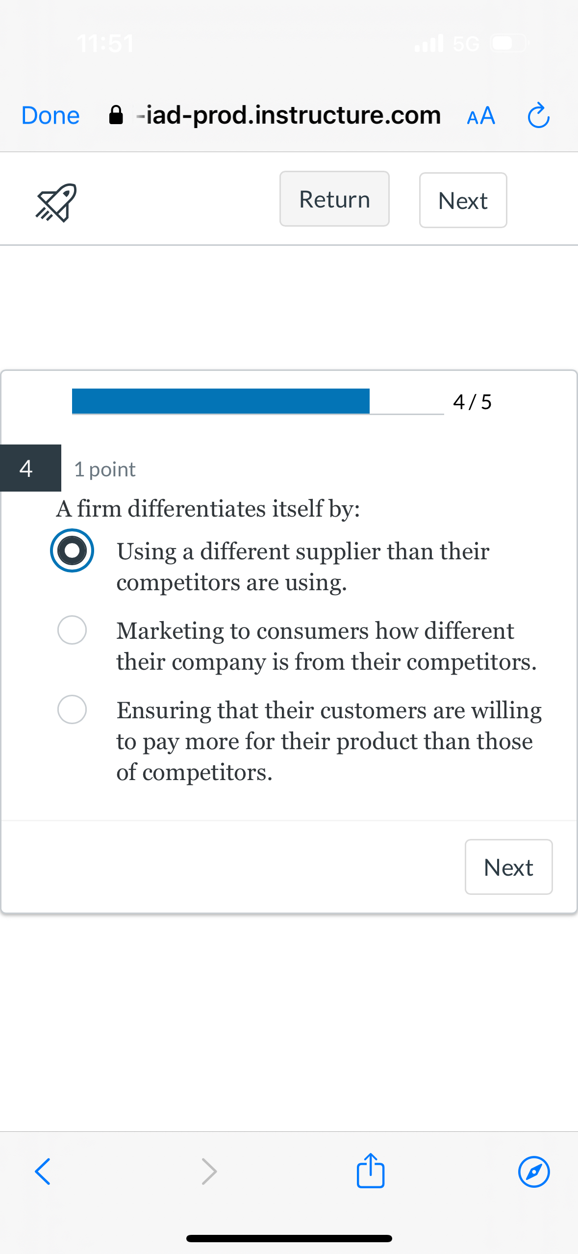  Done -iad-prod.instructure.com AA 45 4 1 point A firm differentiates itself