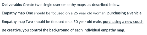  Deliverable: Create two single user empathy maps, as described below. Empathy