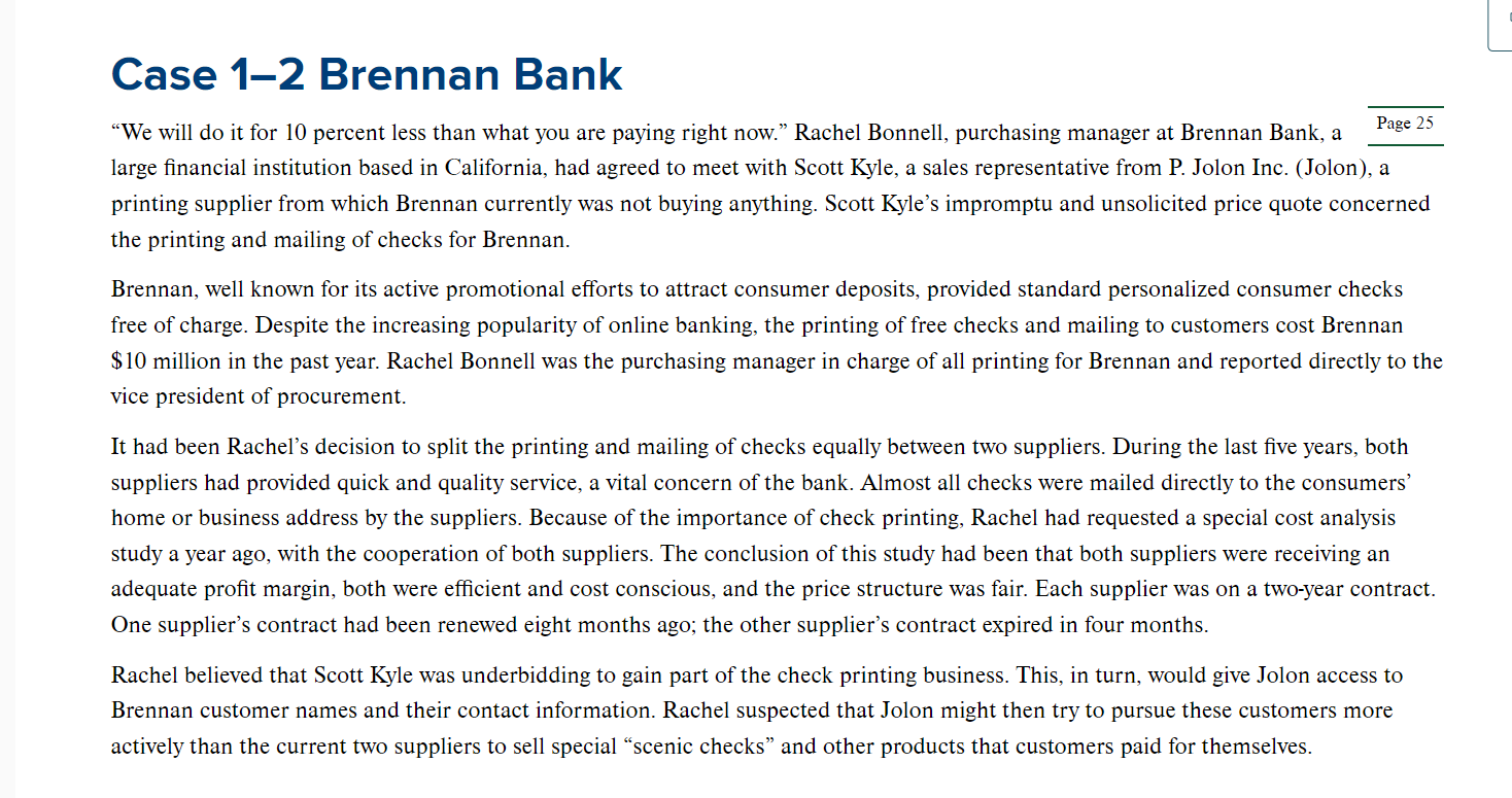  Case 1-2 Brennan Bank "We will do it for 10 percent