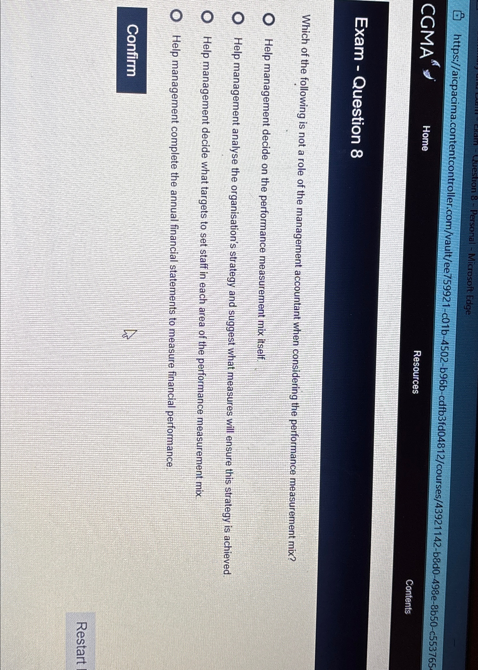  Mam - Uuestion 8- Personal - Microsoft Edge https://aicpacima.contentcontroller.com/vault/ee759921-c01b-4502-b96b-cdfb3fd04812/courses/43921142-b8d0-498e-8b50-c553765 Home Resources